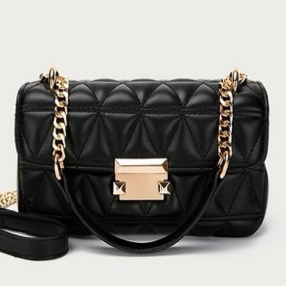 New Black and Gold Quilted Crossbody Bag with Chain Strap - Picture 1 of 7